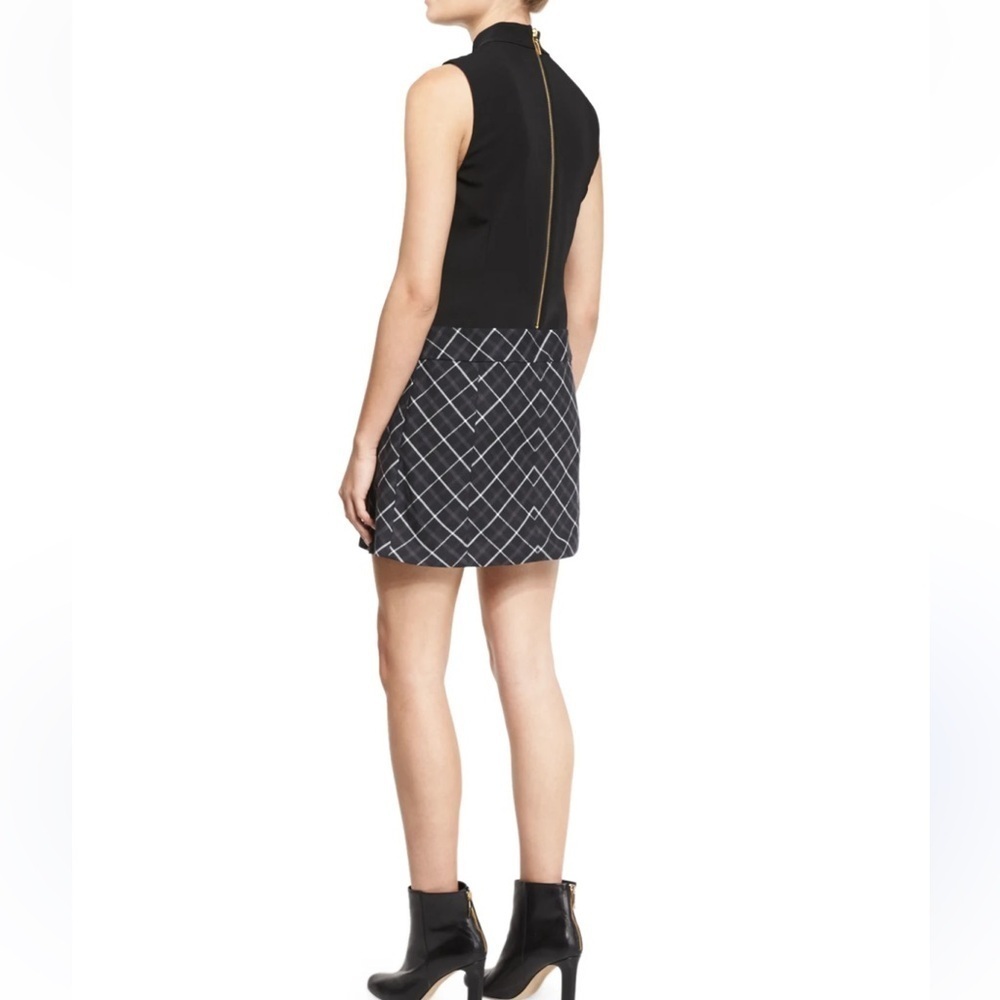 🍀 3 for $25 Rachel Zoe Black Mini Dress w/Pleated Plaid Skirt Size 4 Keyhole